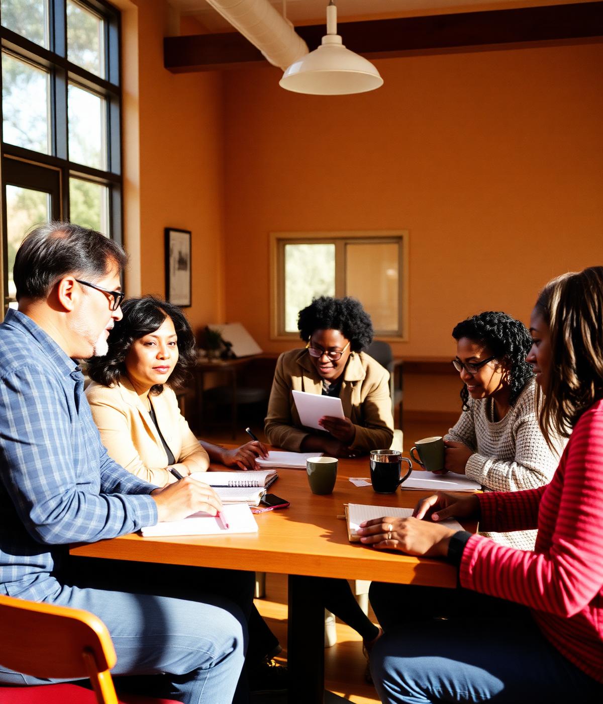 Community members collaborating around a table at a neighborhood center