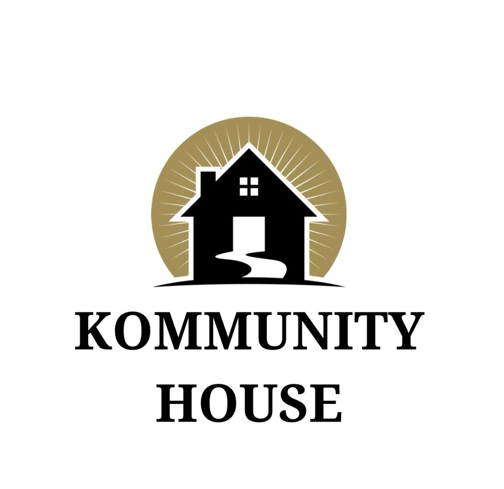 Kommunity House logo — a house inside a warm gold sunburst