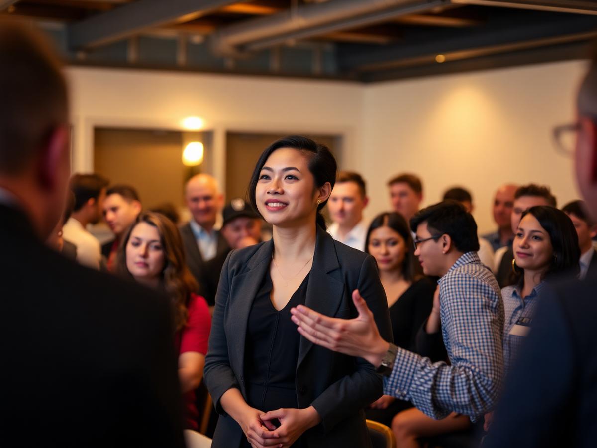 A local entrepreneur speaking to a community audience