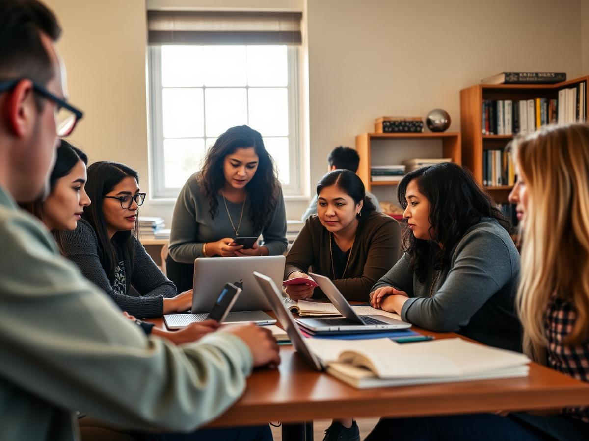 Adult learners studying together in a community classroom